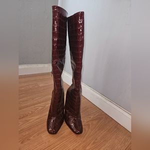 Missguided Burgundy Over the Knee Boots